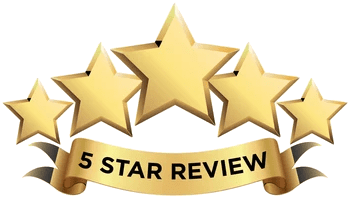 Gold stars with a 5-star review banner.