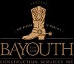 Logo for Bayou South Construction Services Inc. featuring a stylized boot and elegant typography.